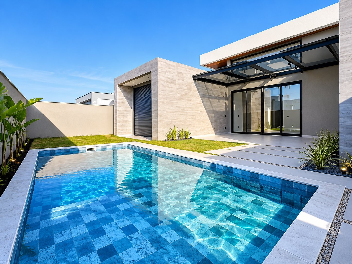 Casa Térrea Alto Padrão — Cadorin — piscina com deck e área externa integrada à casa (projeto)