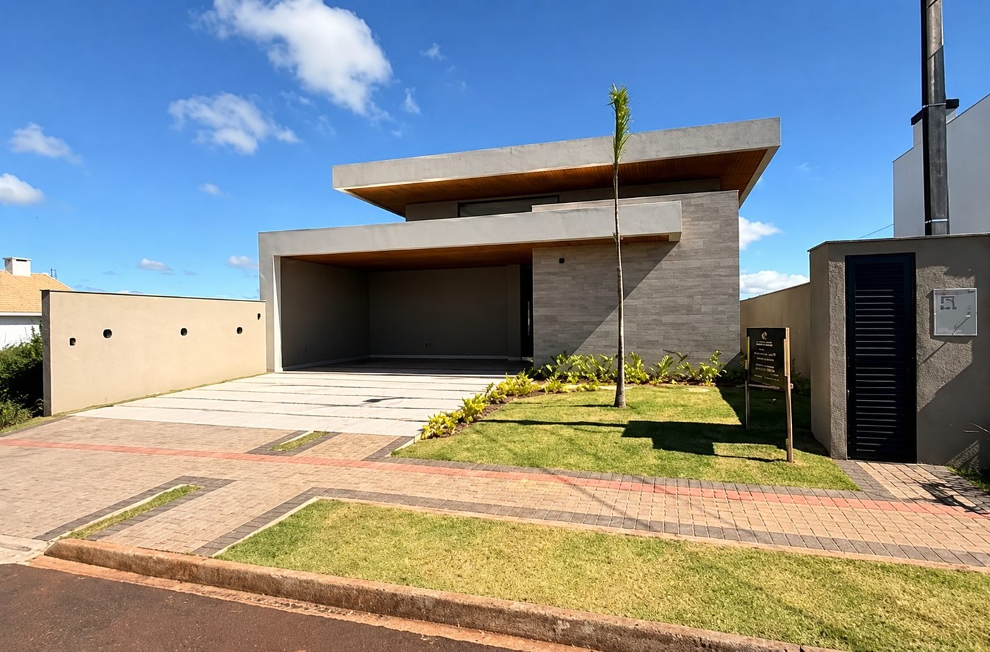 Casa Térrea Alto Padrão — Cadorin — living com vista para a piscina e pé-direito alto